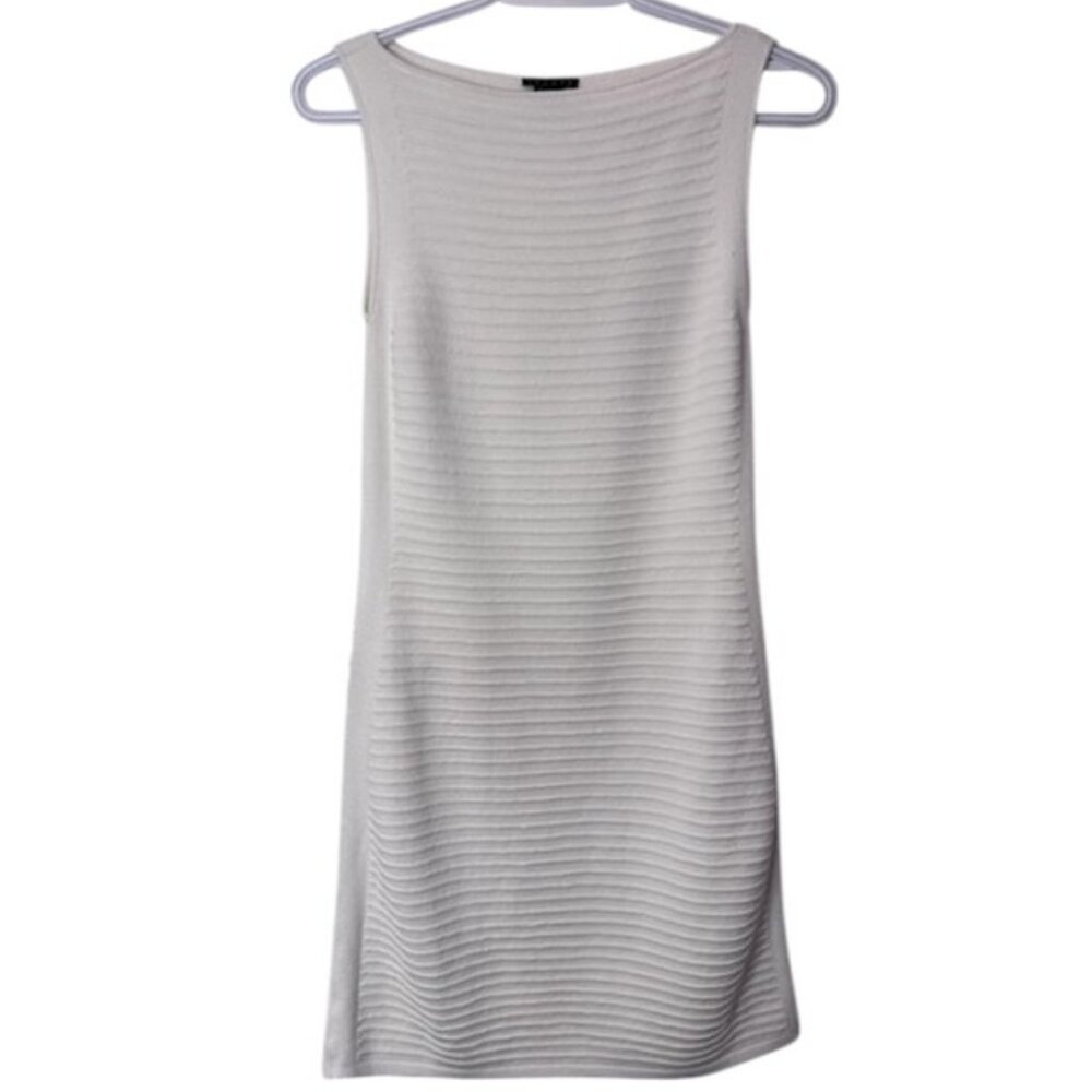 Theory cream sleeveless ribbed knit mini shift dress size S